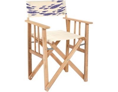 Fauteuil metteur en scène en eucalyptus (Blanc cassé imprimé banc de poissons)