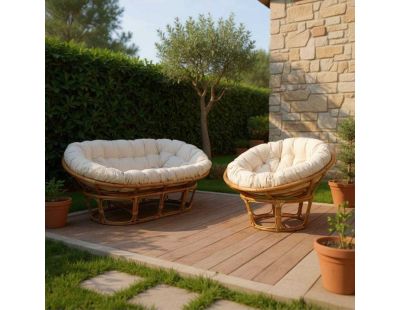 Fauteuil papasan en rotin avec coussin écru