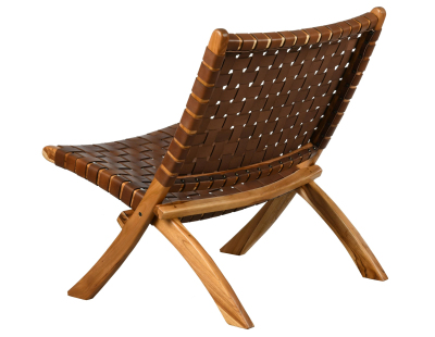 Fauteuil pliant en teck et cuir de vache tressé Cimahi