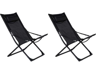 Fauteuil relax de jardin pliant Seville (Lot de 2) (Noir)