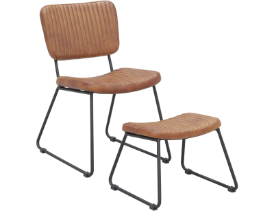 Fauteuil et repose-pieds en cuir  de buffle pleine fleur