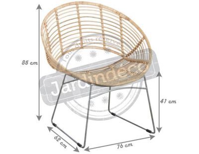 Fauteuil rond en métal et rotin naturel
