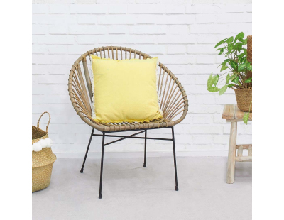 Fauteuil rond en rotin gris et métal