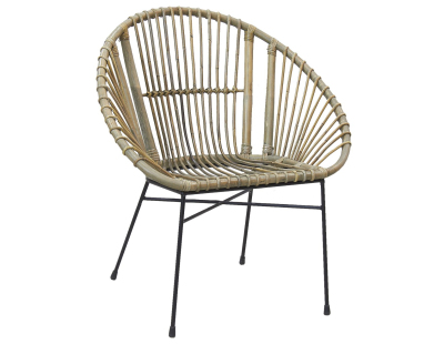 Fauteuil rond en rotin gris et métal