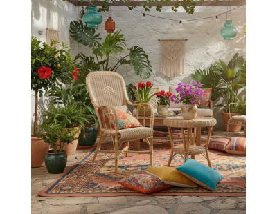 Fauteuil rotin dossier haut naturel