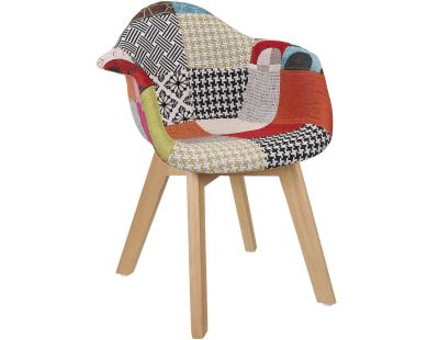 Fauteuil scandinave patchwork multicolore et imprimé pied de poule