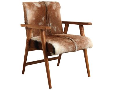 Fauteuil en peau de chèvre marron et teck