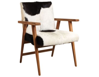 Fauteuil teck avec peau de chèvre noire