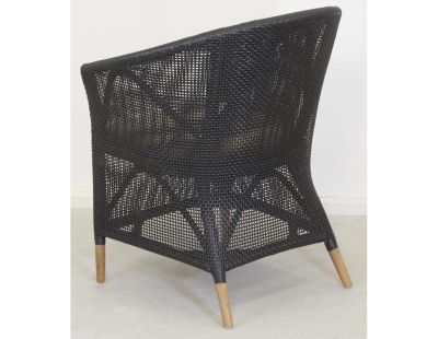Fauteuil en résine noire et teck + coussin extérieur