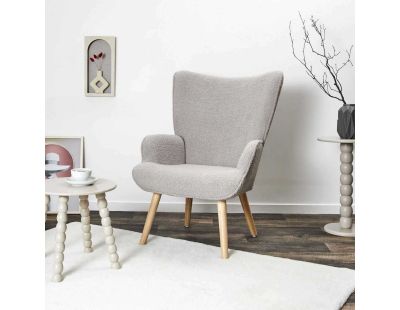 Fauteuil en tissu bouclette et bois Rhea (Taupe)