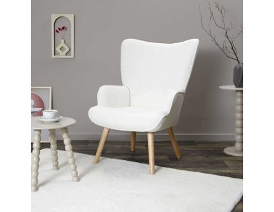 Fauteuil en tissu bouclette et bois Rhea (Blanc)