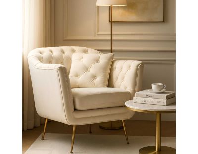 Fauteuil en tissu capitonné Budapest 88 x 83 x 91 cm (Crème)