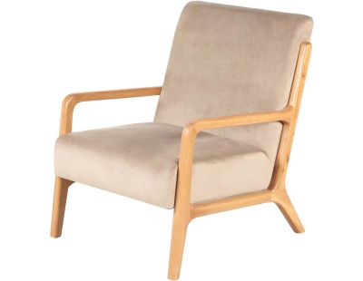 Fauteuil en velours et chêne massif ciré Naia (Beige)