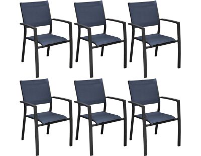 Fauteuils de jardin aluminium et toile Games (Lot de 6) (Graphite, bleu)