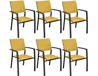 Fauteuils de jardin aluminium et toile Games (Lot de 6) (Graphite, moutarde)