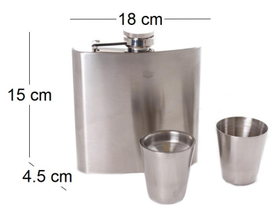 Flasque à whisky en inox avec 2 gobelets
