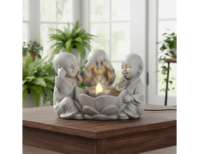 Fontaine en polyrésine trio bouddha (Pierre)