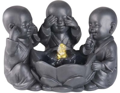 Fontaine en polyrésine trio bouddha (Noir)
