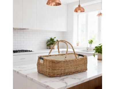 Grand panier rectangulaire en osier et coton