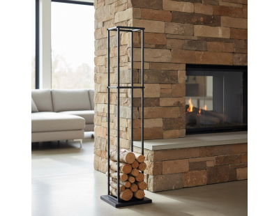 Grand rack à bûches en métal noir