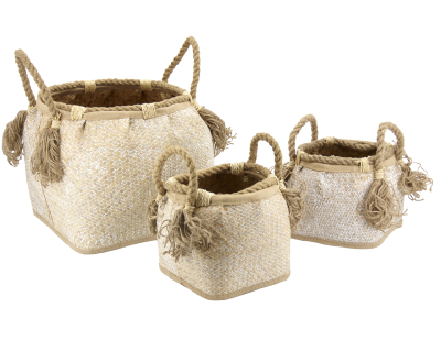 Grandes corbeilles en jonc blanchi