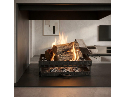 Grille de cheminée en acier avec tiroir 52 cm