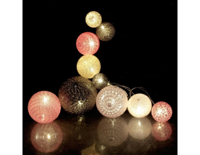 Guirlande lumineuse boules colorées 10 leds multi-tailles (Fuschia)
