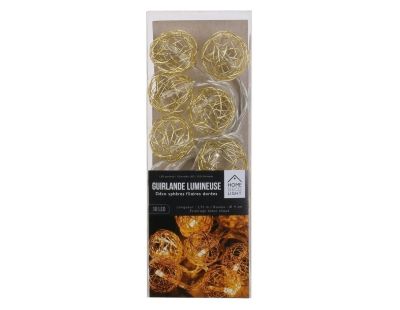 Guirlande lumineuse sphère filaire en métal 10 leds (Doré)