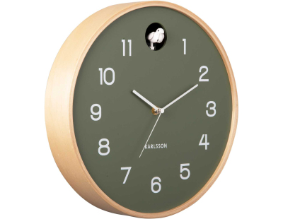 Horloge en bois de bouleau Natural Cuckoo (Vert jungle)
