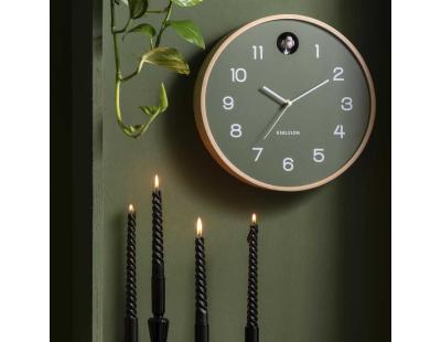 Horloge en bois de bouleau Natural Cuckoo (Vert jungle)