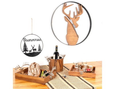 Horloge en bois et métal Cerf