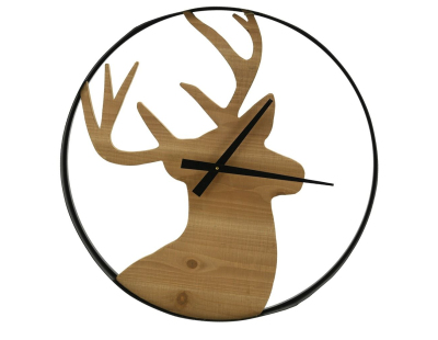 Horloge en pin et métal Cerf