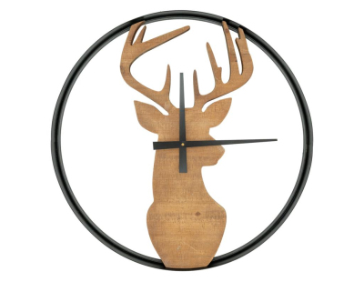 Horloge en bois et métal Cerf