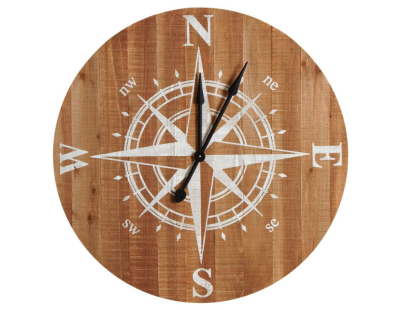 Horloge boussole en bois