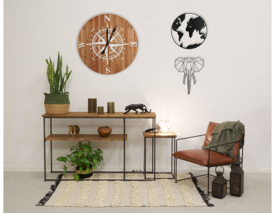 Horloge boussole en bois