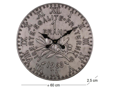 Horloge en fer pièce de monnaie 60 cm (1 franc - Argent)