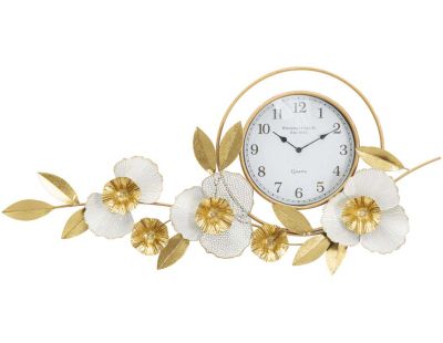 Horloge avec fleurs décoratives en métal Flow 92.5 x 8 x 45.5 cm