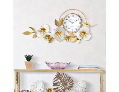 Horloge avec fleurs décoratives en métal Flow 92.5 x 8 x 45.5 cm