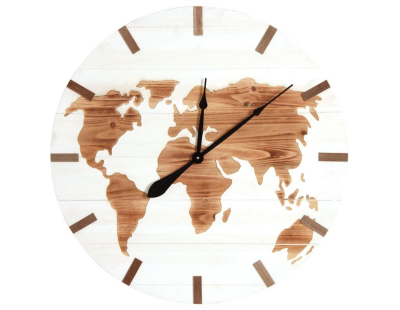 Horloge mappemonde en bois