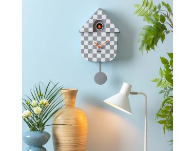 Horloge murale moderne Cuckoo Checker (Gris et blanc)