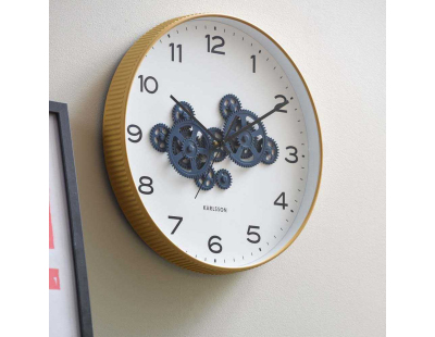 Horloge murale ronde Open Gear (Jaune ocre et bleu foncé)