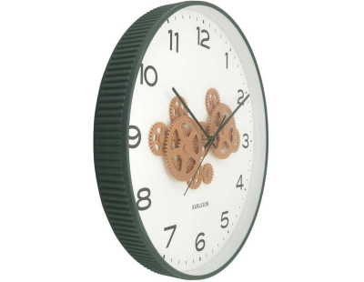 Horloge murale ronde Open Gear (Vert jungle et jaune ocre)