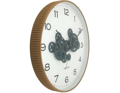 Horloge murale ronde Open Gear (Jaune ocre et bleu foncé)