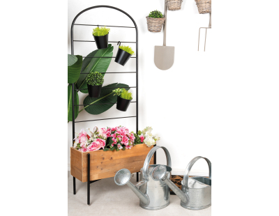 Jardinière en bois avec treillis en métal + 4 seaux