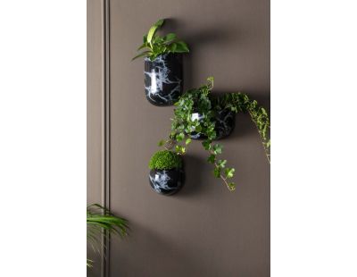 Jardinière murale en céramique marbrée 15 x 7 cm (Noir)