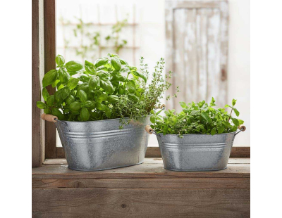 Jardinière ovale zinc et bois (30 x 17 x 14 cm)