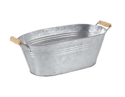 Jardinière ovale zinc et bois (30 x 17 x 14 cm)