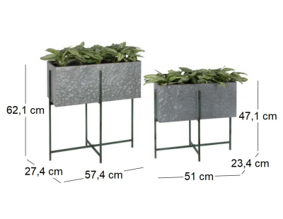 Jardinière sur pied en zinc intérieure extérieure (Lot de 2) (Rectangulaires - 22,3 / 33,3 litres)