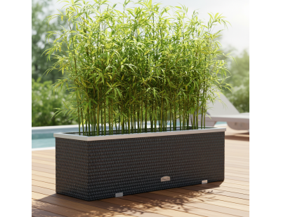 Jardinière en résine tressée avec cadre en aluminium 98 x 25 x 34 cm (Anthracite)