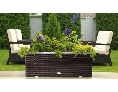 Jardinière en résine tressée avec cadre en aluminium 98 x 25 x 34 cm (Gris clair)